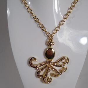 Necklace Gold Octopus Pendant Rhinestone